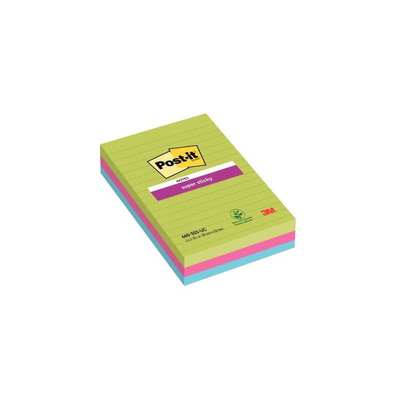 Achetez Paquet de 3 blocs Notes Super Sticky de 90 feuilles lignées, format 101 x 152 mm BP120 POST..