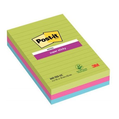 Achetez Paquet de 3 blocs Notes Super Sticky de 90 feuilles lignées, format 101 x 152 mm BP120 POST..