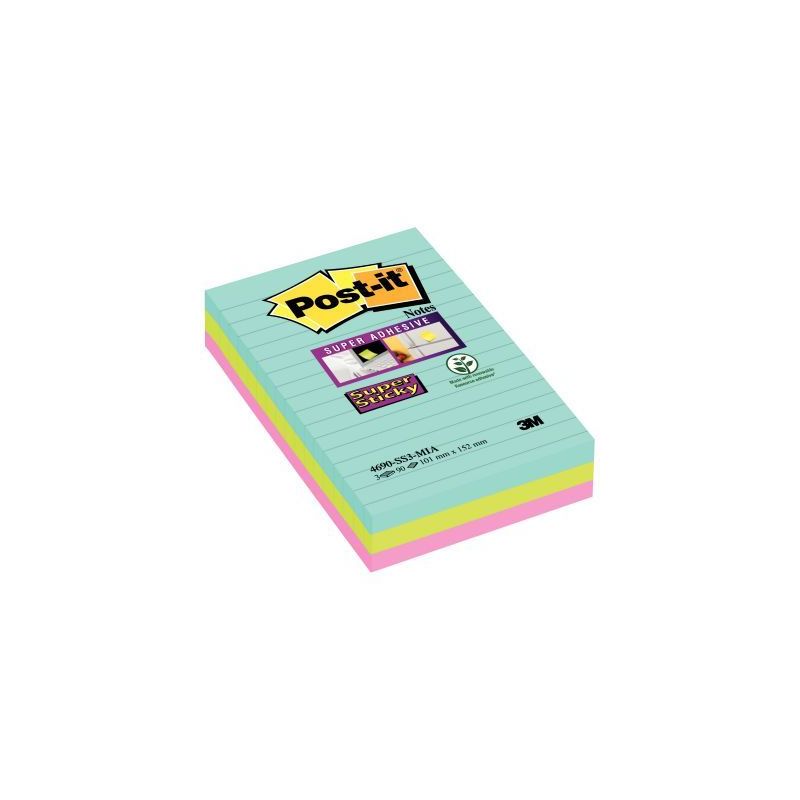 Achetez POST-IT Lot de 3 blocs Notes Super Sticky POST-IT® couleurs MIAMI 90 feuilles lignées 101 ..