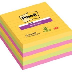 Achetez Lot de 6 blocs Notes Super Sticky de 90 feuilles lignées, format 101 x 101 mm, couleurs CAR..