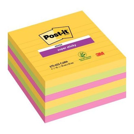 Achetez Lot de 6 blocs Notes Super Sticky de 90 feuilles lignées, format 101 x 101 mm, couleurs CAR..