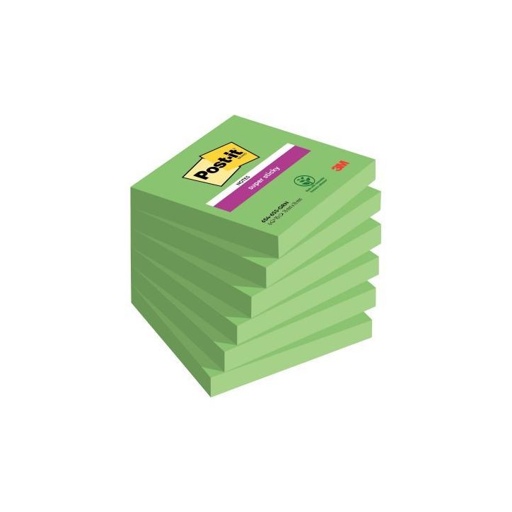 Lot de 6 blocs notes adhésifs  super sticky vert BP836 POST-IT 3M