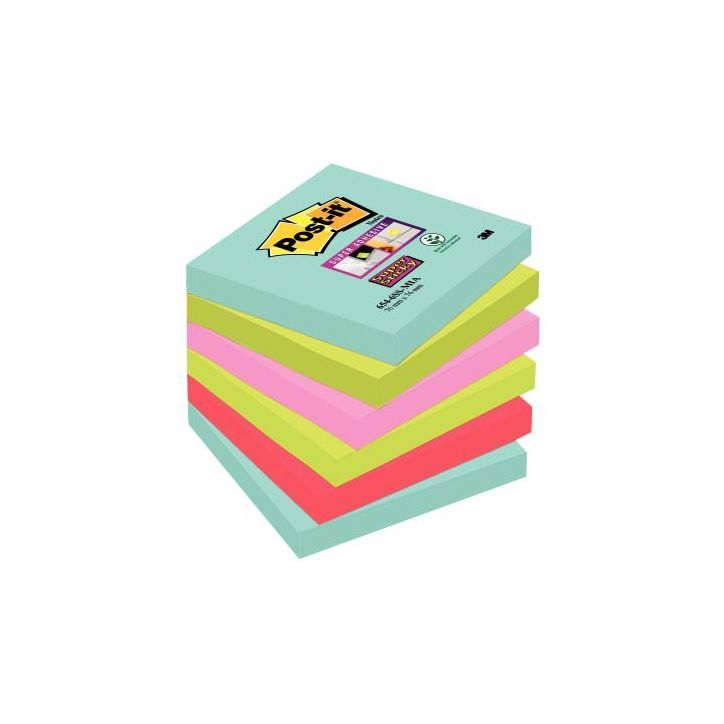 POST-IT Lot de 6 blocs Notes Super Sticky POST-IT® couleurs MIAMI 90 feuilles 76 x 76 mm