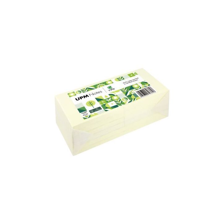 Lot de 12 bocs repositionnables 75 x75mm, coloris jaune, emballage recyclable 5654-01PG-12