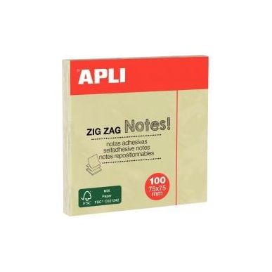 Achetez Bloc de 100 feuilles de notes adhésives en zig zag, format : 75 x 75 mm 12078 APLI pas cher..