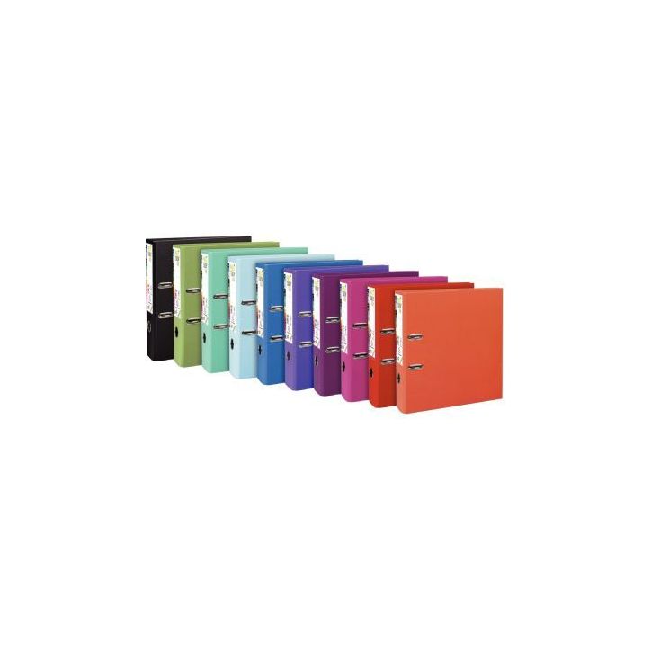 Carton de 10 classeurs à  levier en plastique PREM'TOUCH format A4 maxi dos 8 cm couleurs pastel assorties 533