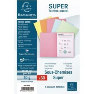 Achetez Paquet de 30 sous-chemises 60g format 22x31 cm coloris assortis 850300E SUPER EXACOMPTA pas ..