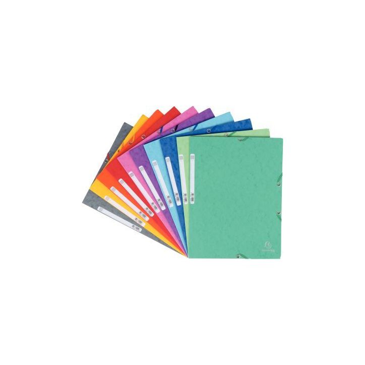 Paquet de 10 chemises 3 rabats à élastiques en carte lustrée 5/10ème 400g format 24x32 cm coloris assortis(...)