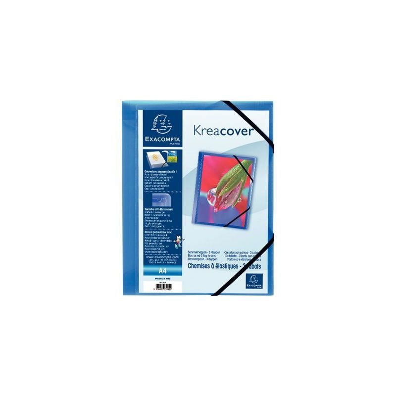 Achetez Chemise 3 rabats à élastiques personnalisable KREACOVER en polypropylène bleu 55182E KREA..