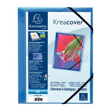 Achetez Chemise 3 rabats à élastiques personnalisable KREACOVER en polypropylène bleu 55182E KREA..