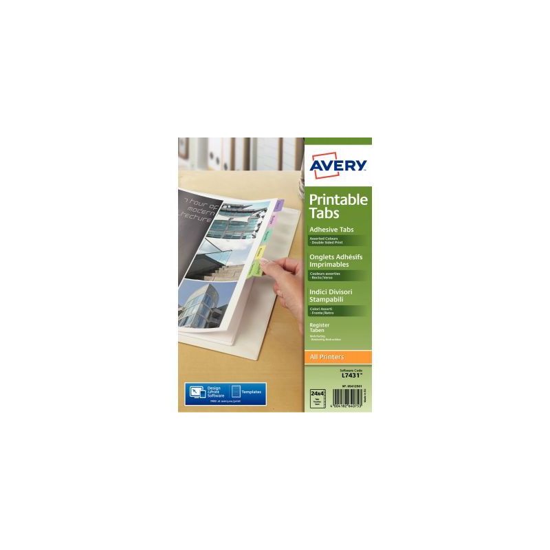 Achetez Lot 4 planches A4 de 24 onglets adhésifs repositionnables et imprimables 5412501 AVERY pas ..