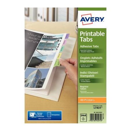 Achetez Lot 4 planches A4 de 24 onglets adhésifs repositionnables et imprimables 5412501 AVERY pas ..
