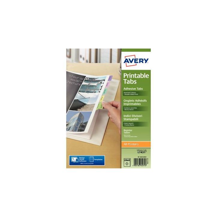 Lot 4 planches A4 de 24 onglets adhésifs repositionnables et imprimables 5412501 AVERY