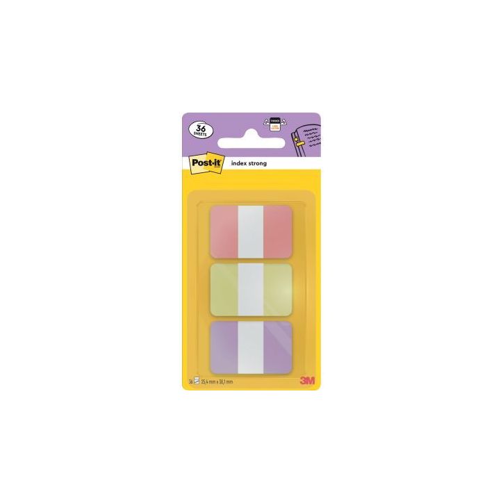 Carte de 36 index rigide standard format 25,4 x 38 mm rose, jaune, violet BP1518 POST-IT 3M