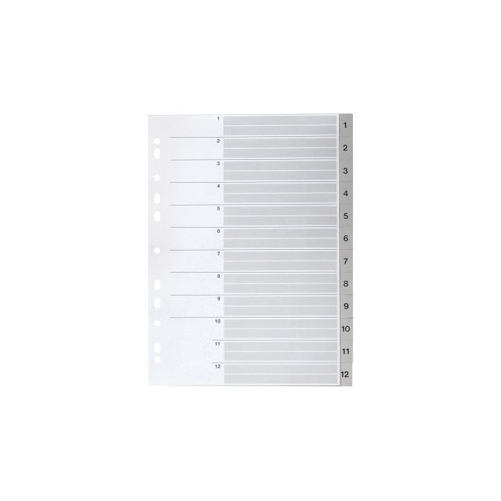 PERGAMY Jeu 12 intercalaires numériques 1-12 polypropylène format A4. Coloris Blanc
