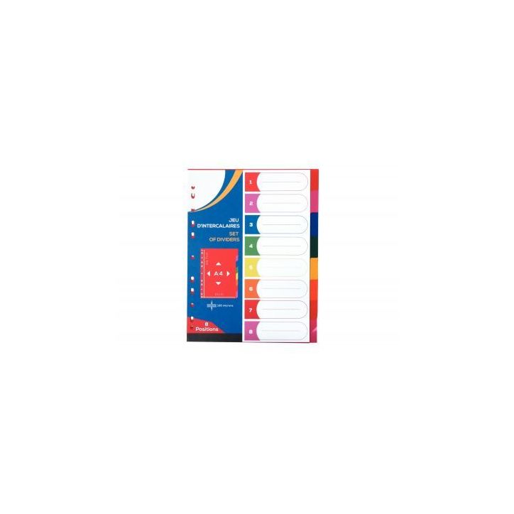 Jeu de 8 intercalaires couleur en polypropylène format A4 12/100e 2010024
