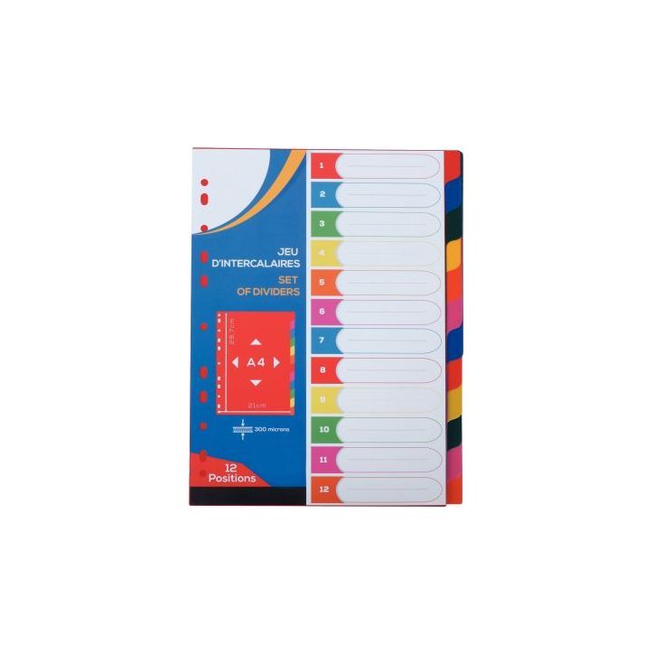 Jeu de 12 intercalaires en polypropylène 30/100ème, format A4 2010019
