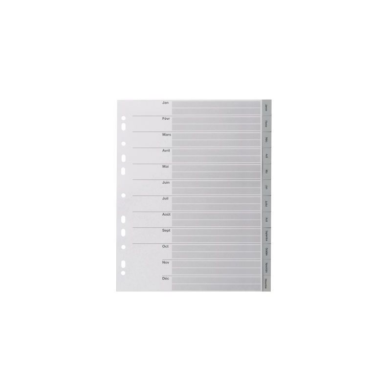 Achetez Jeu de 12 intercalaires mensuels en polypropylène gris format A4+ 100745247 NOKI pas cher s..