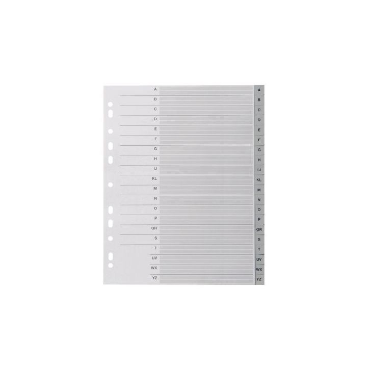 Jeu de 20 intercalaires alphabétiques en polypropylène gris format A4+ 100745205 NOKI