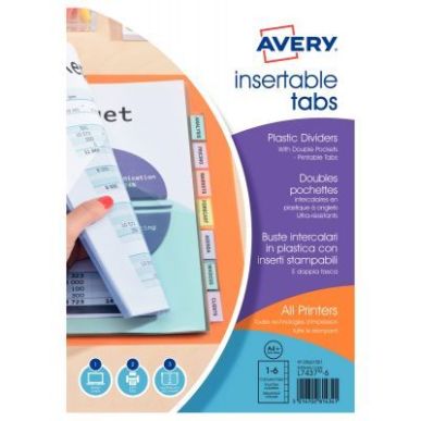 Achetez Jeu de 6 intercalaires à onglets personnalisables en polypropylène + doubles pochettes 056..