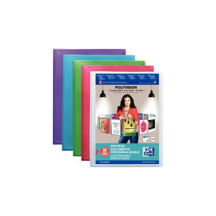 Protège-documents personnalisable 100 pochettes 200 vues pour format A4 21x29,7 cm 5 couleurs assorties: bleu(...)