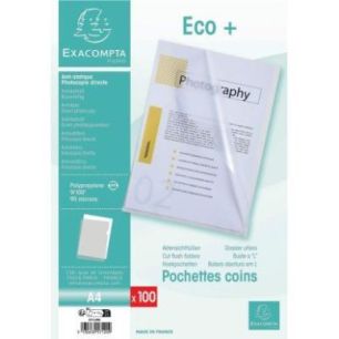 Sachet de 100 pochettes coin en polypropylène 9/100ème incolore 57120E EXACOMPTA Sachet de 100 pochettes coin en polypropylène 9/100ème incolore 57120E EXACOMPTA