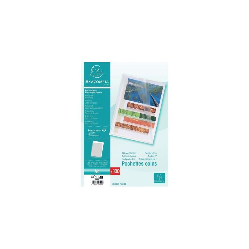 Achetez Sachet de 100 pochettes coin en polypropylène 12/100 incolore 58500E EXACOMPTA pas cher sur..
