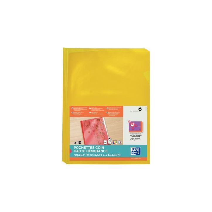 Sachet de 10 pochettes coin en PVC lisse 15/100ème, jaune 100206722 HAMELIN
