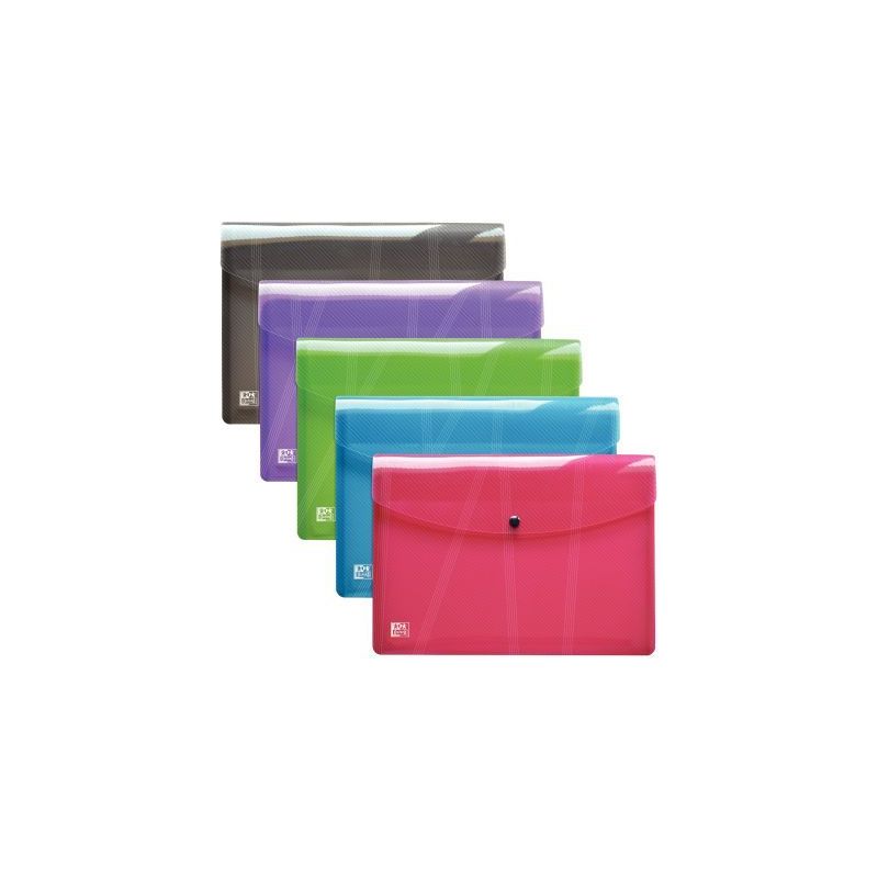 Achetez Paquet de 5 enveloppes en polypropylène pour format A4 fermeture par bouton pression couleu.. Achetez Paquet de 5 enveloppes en polypropylène pour format A4 fermeture par bouton pression couleu..