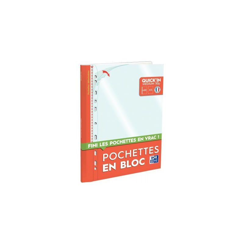 Achetez OXFORD Bloc de 60 pochettes perforées QUICK' IN en polypro lisse 5/100e. Format A4, perfora..