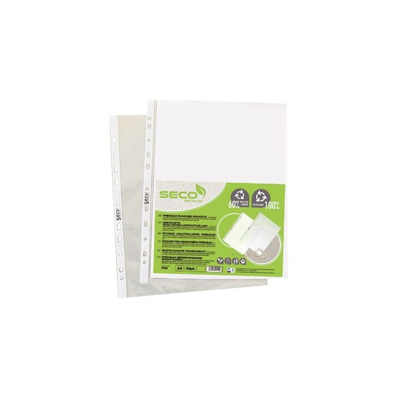 Achetez Sachet de 50 pochettes perforées en polypropylène recyclable 8/100ème PP80 SECO pas cher ..