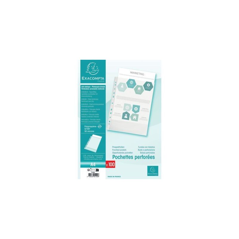 Achetez Sachet de 100 pochettes perforées en polypropylène grainé 5/100ème 5100E EXACOMPTA pas c..