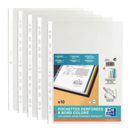 Achetez Sachet de 10 pochettes perforées en polypropylène 9/100ème format A4 bords couleur blanc ..