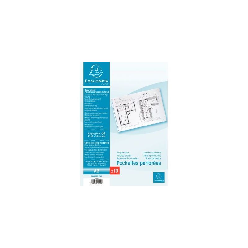 Achetez Sachet de 10 pochettes perforées en polypropylène lisse 9/100ème, format A3 6210E EXACOMP.. Achetez Sachet de 10 pochettes perforées en polypropylène lisse 9/100ème, format A3 6210E EXACOMP..