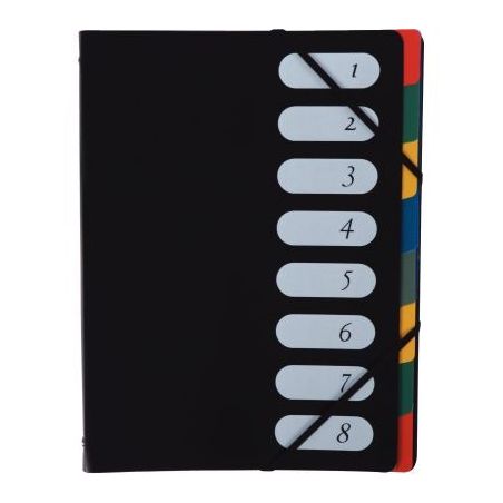 Achetez Trieur en polypropylène 8 compartiments, fermeture par élastiques, couverture coloris noir..