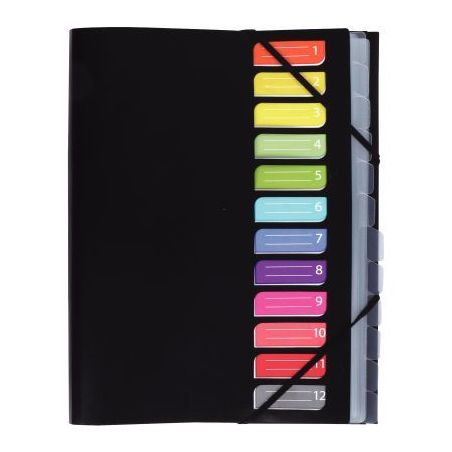 Achetez Trieur en polypropylène avec 3 rabats et élastiques 12 compartiments coloris noir 1310405 ..