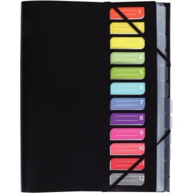 Achetez Trieur en polypropylène avec 3 rabats et élastiques 12 compartiments coloris noir 1310405 ..