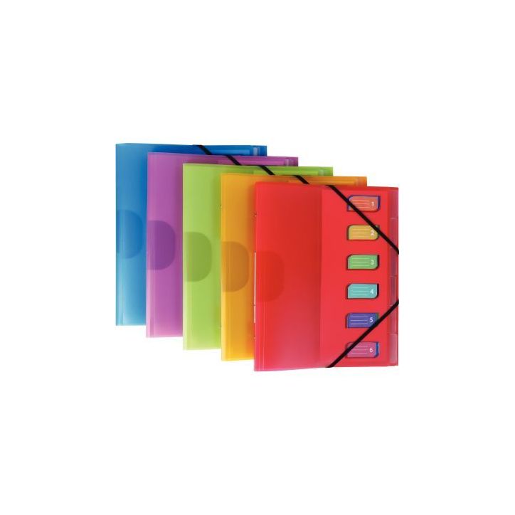 Trieur en polypropylène Color Fresh 6 compartiments, 3 rabats + élastiques 1310404