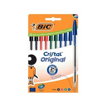 Achetez Boîte de 10 stylos bille Cristal pointe moyenne assortis 516354 CRISTAL BIC pas cher sur Ma..