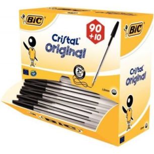 Achetez BIC Cristal Original Stylos-Bille Pointe Moyenne (1,0 mm) - Noir, Boîte de 90+10 pas cher s..