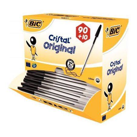 Achetez BIC Cristal Original Stylos-Bille Pointe Moyenne (1,0 mm) - Noir, Boîte de 90+10 pas cher s..
