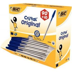 Achetez BIC Cristal Original Stylos-Bille Pointe Moyenne (1,0 mm) - Bleu, Value Pack de 100 pas cher..