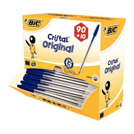 Achetez BIC Cristal Original Stylos-Bille Pointe Moyenne (1,0 mm) - Bleu, Value Pack de 100 pas cher..