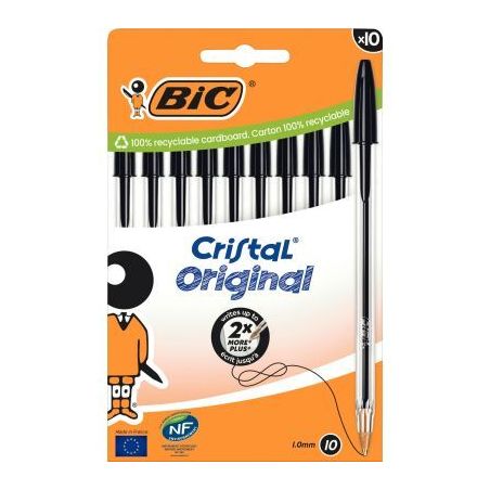 Achetez Boîte de 10 stylos bille Cristal pointe moyenne noirs 516353 CRISTAL BIC pas cher sur Ma Re..