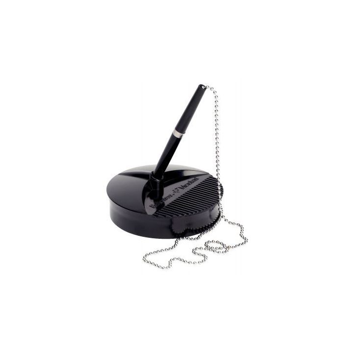 Stylo bille sur socle en ABS coloris Noir avec chaînette