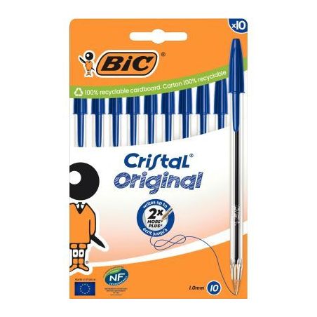 Achetez Boîte de 10 stylos bille Cristal pointe moyenne bleus 516352 CRISTAL BIC pas cher sur Ma Re..