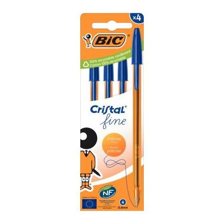 Achetez Blister de 4 stylos bille Cristal pointe fine bleus 516338 CRISTAL BIC pas cher sur Ma Rentr..