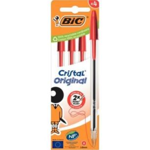 Achetez Boite de 4 stylos bille Cristal pointe moyenne rouges 516333 CRISTAL BIC pas cher sur Ma Ren..