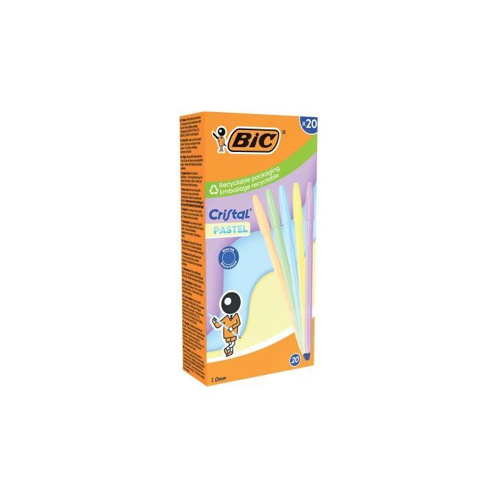 Boîte de 20 stylos bille Cristal Pastel assortis 302550 CRISTAL BIC