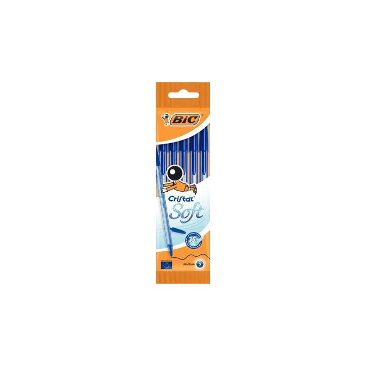 Blister de 5 stylos bille Soft bleu 516347 BIC